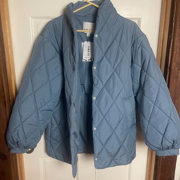 Blue ICHI Button-Up Puffer Coat - Small - Picture 4 of 5